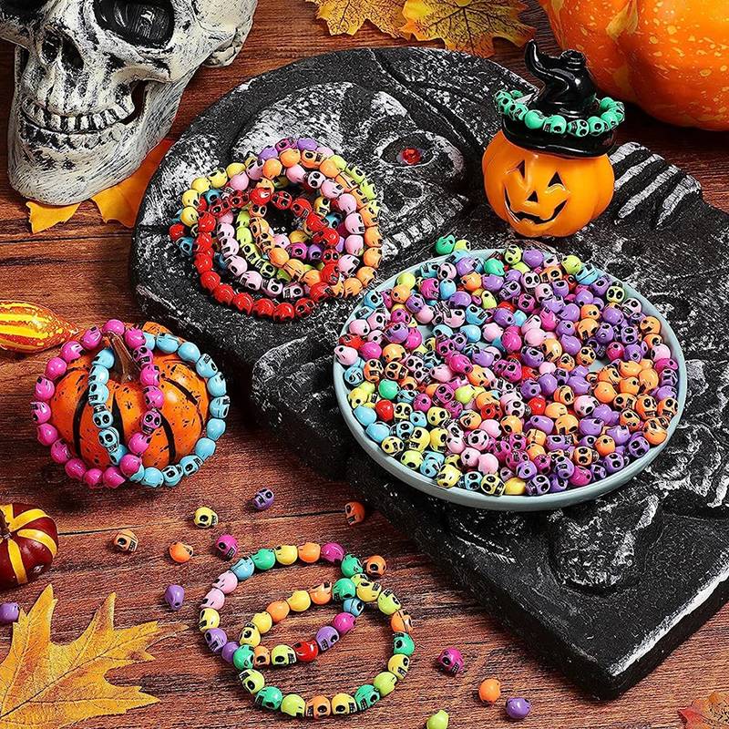 Halloween Style Colorful Acrylic Skull Beads Vertical Holes - Temu
